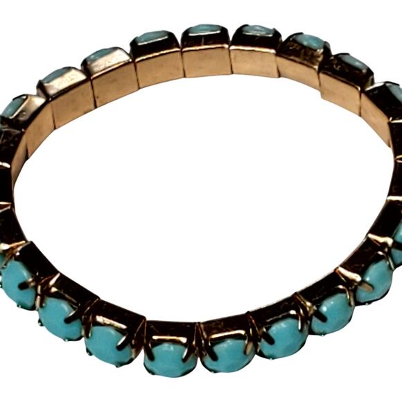 Aqua Cabochons Stretch Bracelet Gold Tone 6" Small - Picture 3 of 4